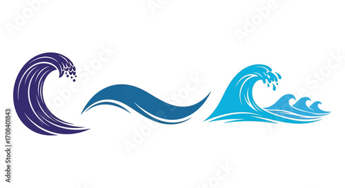 Three distinct ocean waves in various shades of blue and purple vector