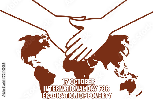 Hands clasped in solidarity over a stylized world map, symbolizing global unity and support for poverty eradication.