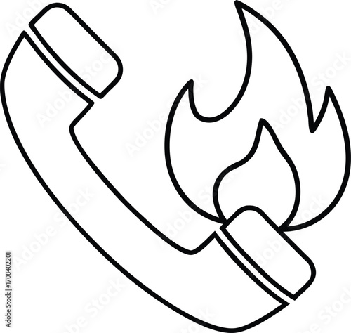 phone with fire flame outline icon for fire emergency call