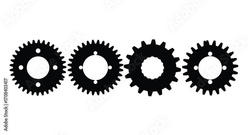 Set of four interlocking gears showing mechanical precision and engineering components vector