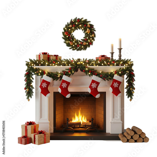 christmas fireplace with gifts