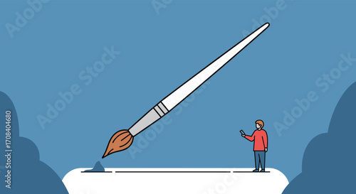 Artist painting a masterpiece with a giant brush.
