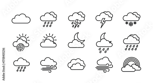 Set of hand drawn weather icons representing different meteorological conditions vector