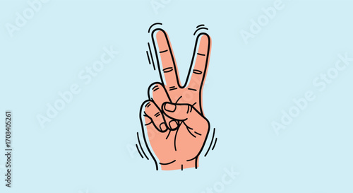 Hand showing the victory sign with two fingers raised.