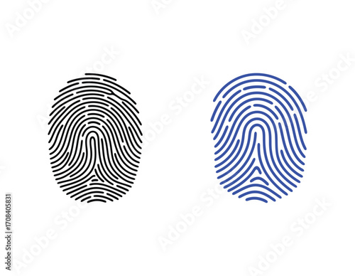 Dual Fingerprint Vector – Black and Blue Biometric Icons for Identity, Security, and Forensic Technology