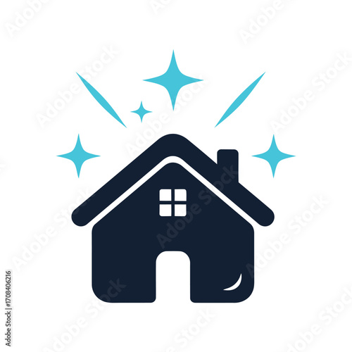 Clean House Icon with Sparkles – Minimalist Vector Symbol for Home Care, Renovation, or Real Estate