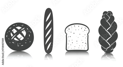 Collection of artisan bread varieties showing different shapes and textures ready for baking vector