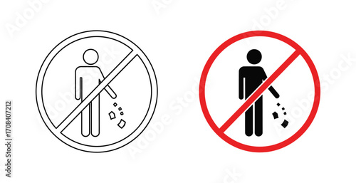 No Littering Sign Icons – Dual Style Vector Symbols for Clean Environment, Public Spaces, and Civic Responsibility