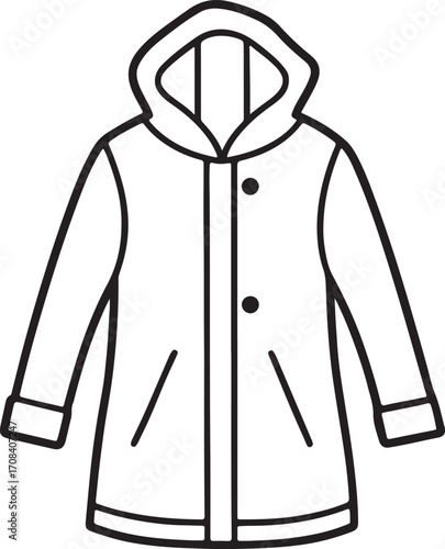raincoat line art, coloring book page line art drawing, vector and illustration
