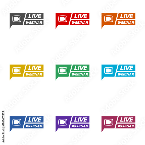Live Webinar Button icon isolated on white background. Set icons colorful