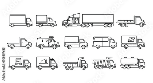 Diverse collection of commercial trucks and vans for logistics and delivery services vector