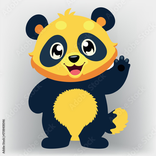 Cheerful Black Yellow Panda Cartoon