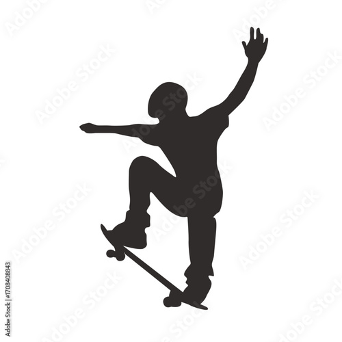 Silhouette of Skateboarder: A dynamic silhouette of a skateboarder expertly executing a trick. This image embodies the energy of urban lifestyle, sport, and individual achievement.