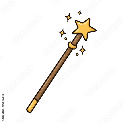 Magical golden star wand enchantment realm illustration fantasy creativity. Vector illustration