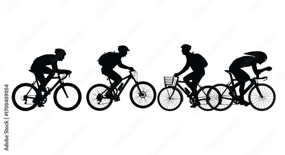 Naklejka premium Dynamic silhouettes of cyclists in motion representing speed and athleticism vector