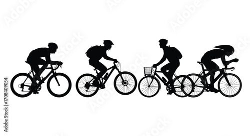 Dynamic silhouettes of cyclists in motion representing speed and athleticism vector