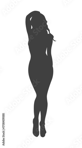 Elegance in Silhouette: A stylish female stands gracefully, hand resting softly on head and head tilted. capturing the essence of beauty, confidence, and artistic form.