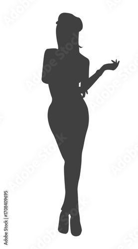 Elegance in Silhouette: A graceful woman, rendered in a minimalist silhouette, exudes poise and sophistication with an inviting gesture. A timeless representation of elegance.