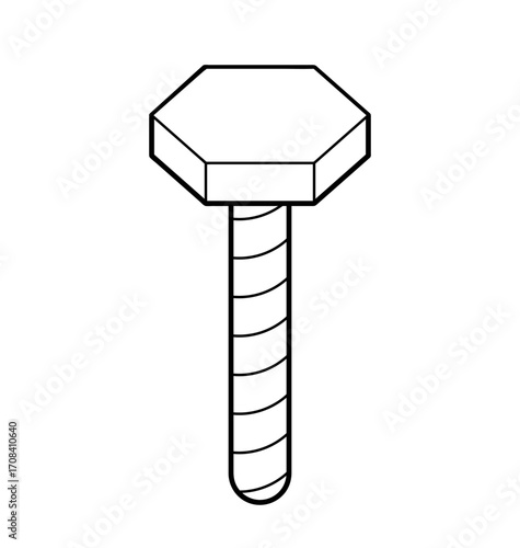 Precise Fastener: A monochrome illustration of a hexagon-headed bolt, showcasing the details of its threads, ready to connect components.