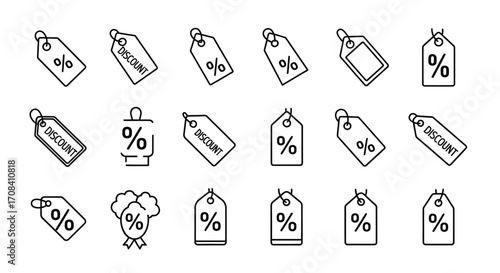 Hand drawn discount tags with percentage symbols for sales promotions and retail marketing vector