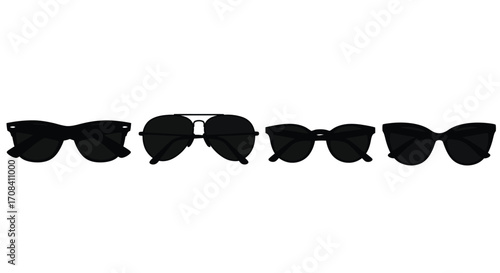 Collection of assorted black sunglasses displayed horizontally for fashion and style vector