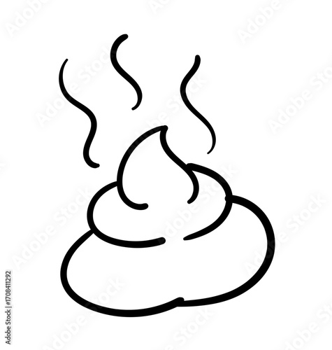 Symbolic Poop Illustration: An illustrative depiction of a small pile of fecal matter, with wisps of steam rising upwards, designed in simple, bold, monochromatic line art.