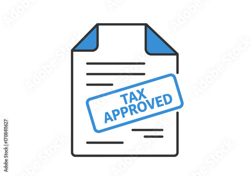 Conceptual vector illustration depicting a financial document featuring an official 'TAX APPROVED' stamp, indicating successful assessment and regulatory acceptance