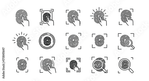 Digital fingerprint icons set security identification and biometric authentication symbols collection vector