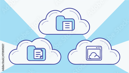 Cloud Storage Icons With Folders and Browser Window