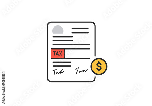 Tax Document Illustration with Signature and Dollar Sign Business Finance and Accounting Vector Graphic