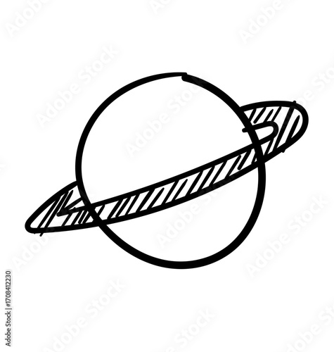 Planet Saturn Illustration: A minimalistic, hand-drawn depiction of planet Saturn, emphasizing its iconic ring system, a symbol of celestial beauty and cosmic wonder.