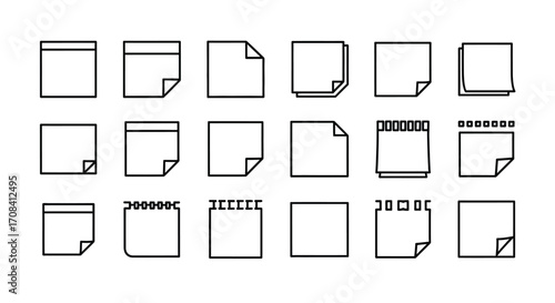 Collection of blank sticky notes and paper clips icons for notes and reminders vector