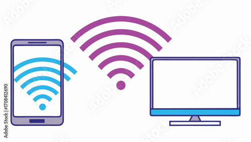 Smartphone and computer communicating wirelessly technology