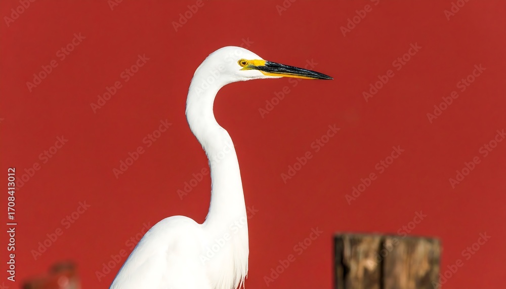 Fototapeta premium White heron profile against crimson backdrop
