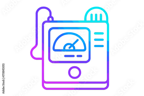 Digital measuring device with gauge and indicator in blue gradient futuristic device interface