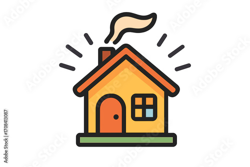 Cozy house with smoke coming from the chimney in colorful design cozy home vibes