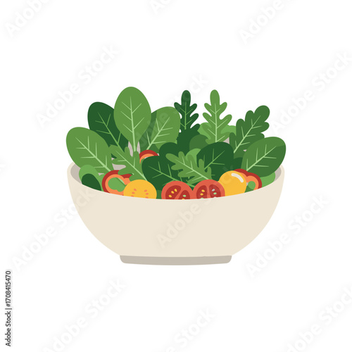 Fresh salad preparation kitchen food image healthy eating nutrition concept. Vector illustration