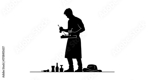 Skilled bartender crafting elegant cocktails with flair and precision in a minimalist setting