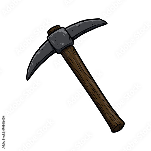 Mining action with pickaxe underground location digital art dark environment view mining concept. Vector illustration