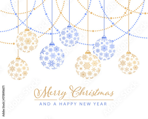 Abstract Christmas Hanging Balls Vector Greeting Card Design