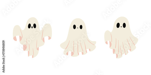 Cute Ghost Cartoon Character Halloween Vector Illustration. Spooky Adorable Ghost  for Holiday.