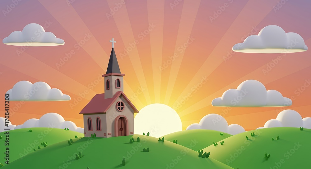 Naklejka premium Small church at sunrise