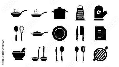 Assorted Kitchen Utensils and Tools Collection Black and White