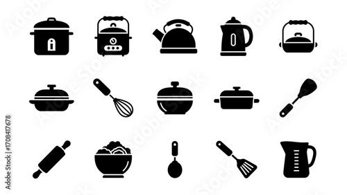 Kitchen Utensils Collection A Monochrome Set of Culinary Essentials for Cooking