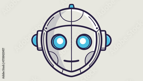 Cartoon Robot Head with Blue Eyes and Smiling Face
