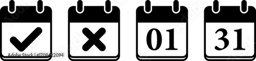 Calendar icons showing check mark cross and dates one and thirty one