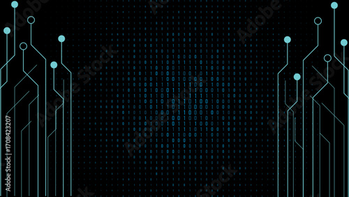 Abstract Digital Circuitry Pattern with Binary Code Background