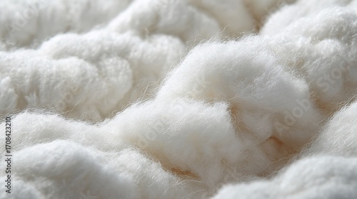 Close-up of fluffy, cloud-like white material with soft, undulating texture