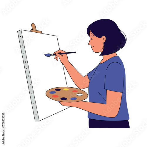 Artistic painting session studio illustration creative space side view artistic expression. Vector illustration
