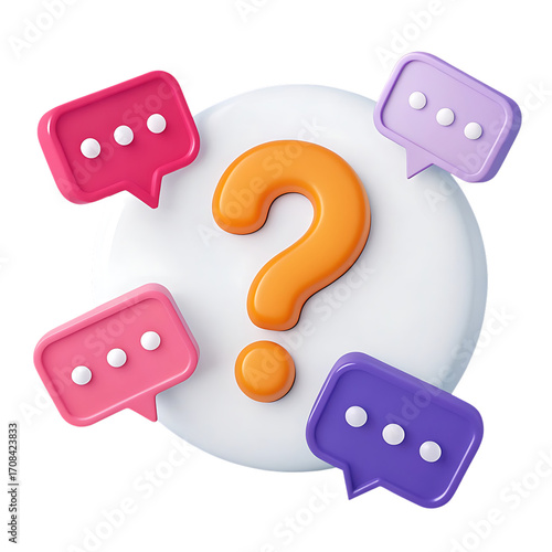 Colorful Question Mark with Speech Bubbles Around